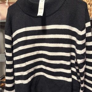 J. Crew Black and White Striped Turtleneck Sweater
